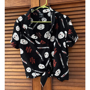 FRIDAY THE 13TH Women's Button Down Shirt Camp Crystal Lake HORROR XXL 2XL